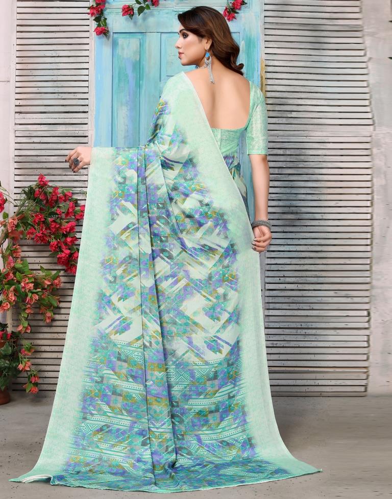 Turquoise Silk Printed Saree