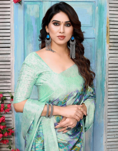 Turquoise Silk Printed Saree