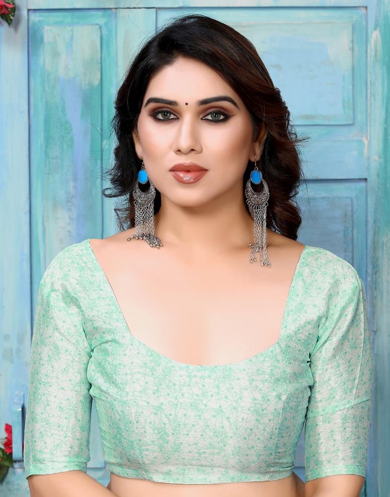 Turquoise Silk Printed Saree