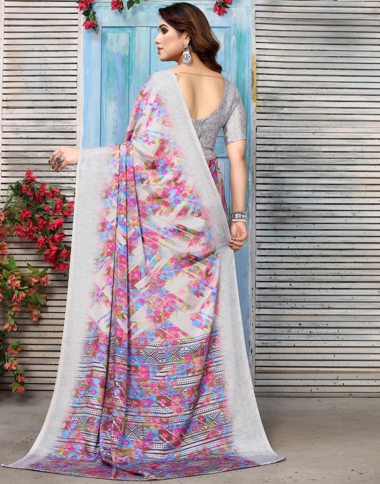 Light Grey Silk Printed Saree