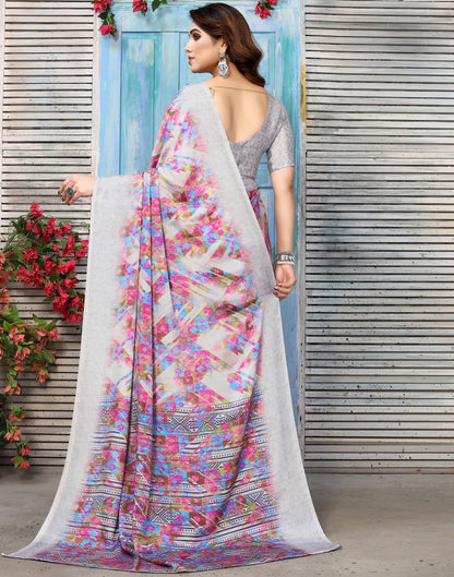 Light Grey Silk Printed Saree