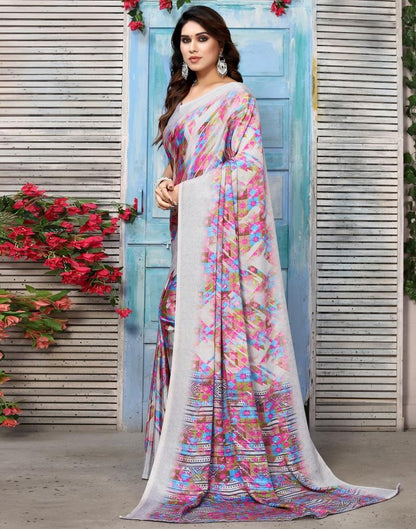 Light Grey Silk Printed Saree