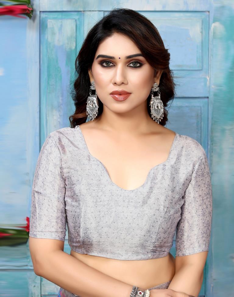 Light Grey Silk Printed Saree