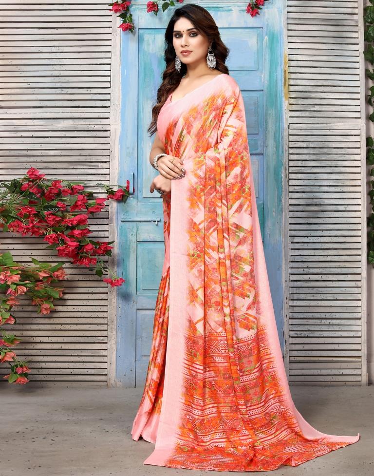 Light Pink Silk Printed Saree