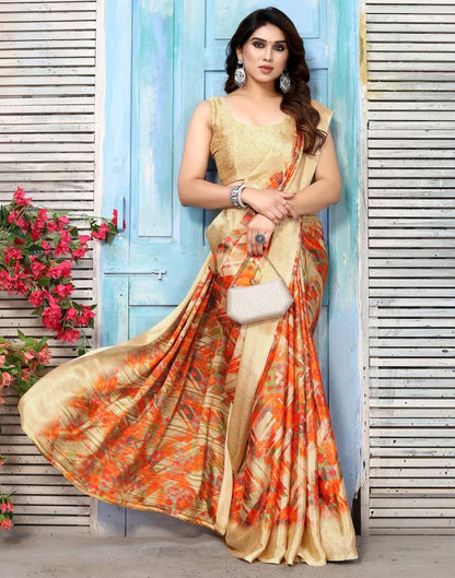 Beige Silk Printed Saree