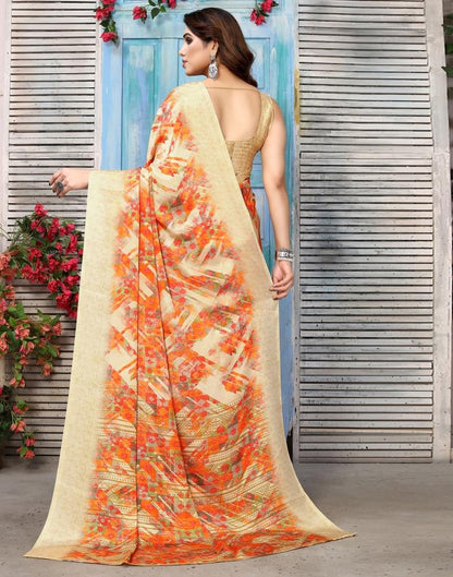 Beige Silk Printed Saree