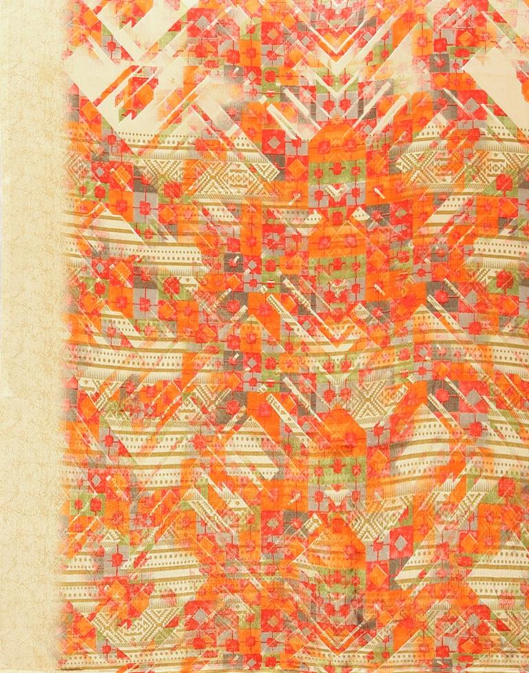 Beige Silk Printed Saree