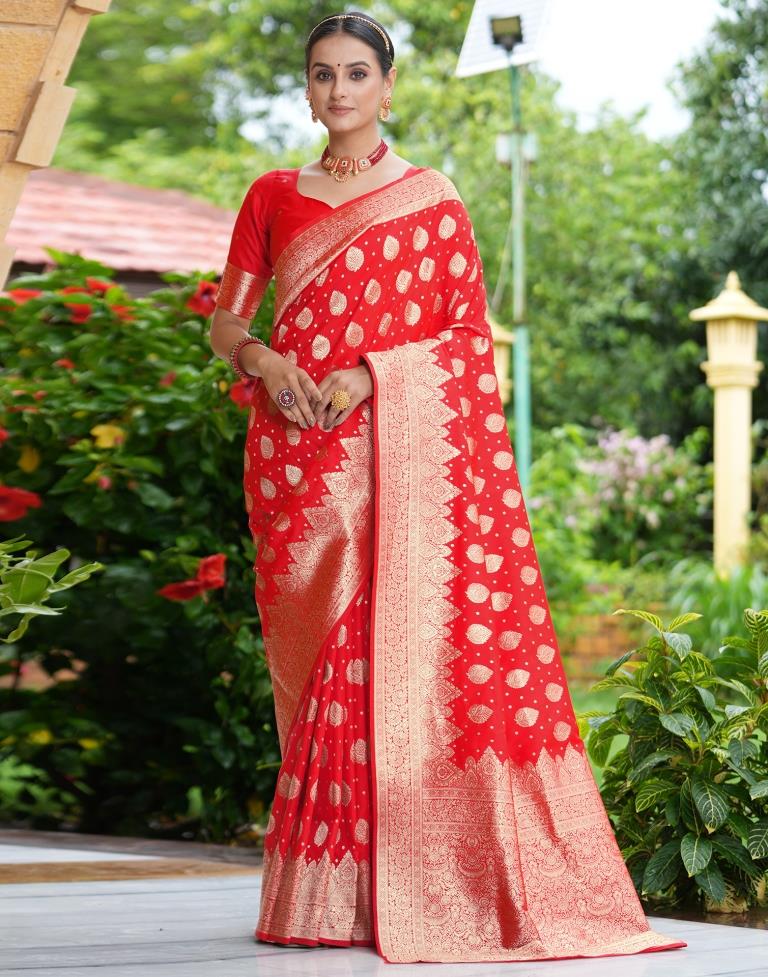 Red Silk Weaving Banarasi Saree | Leemboodi