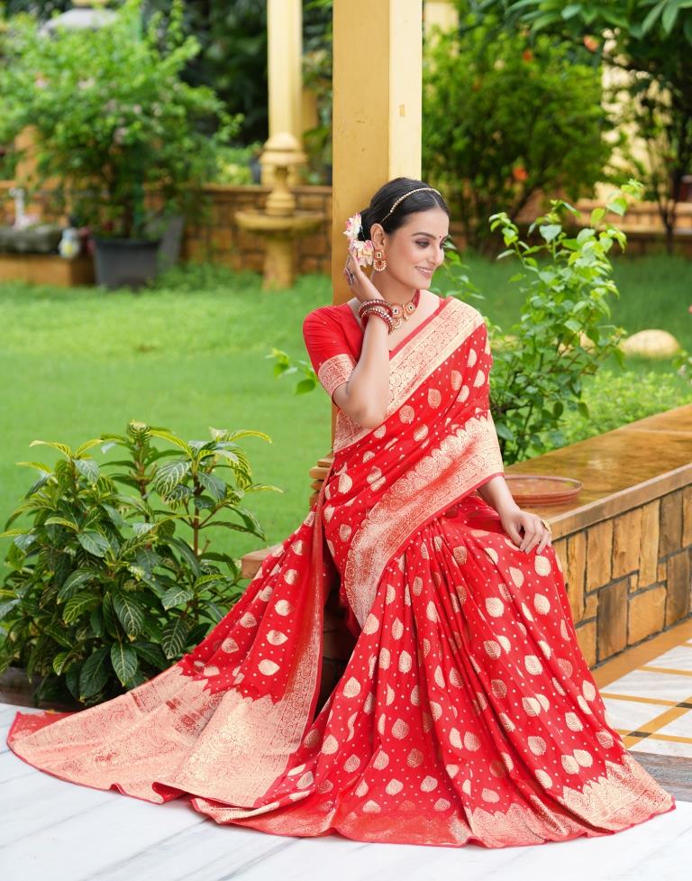 Red Silk Weaving Banarasi Saree | Leemboodi