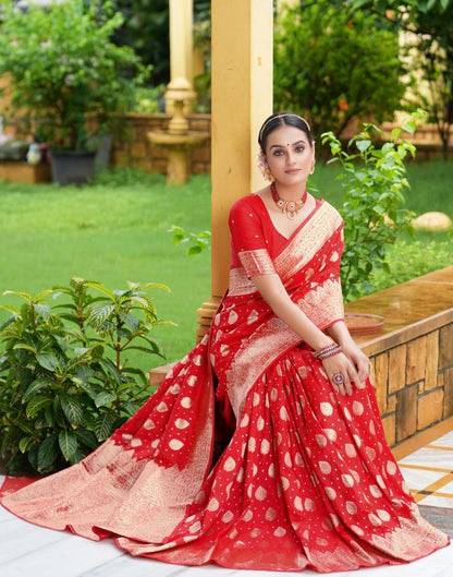 Red Silk Weaving Banarasi Saree | Leemboodi