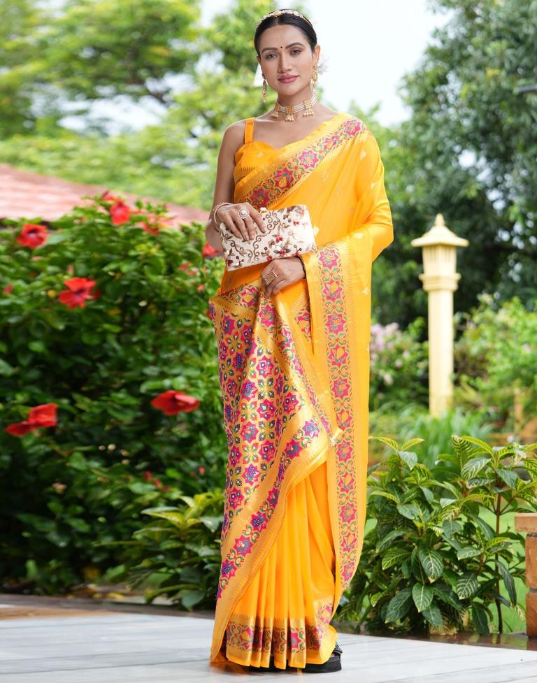 Turmeric Yellow Silk Weaving Banarasi Saree | Leemboodi