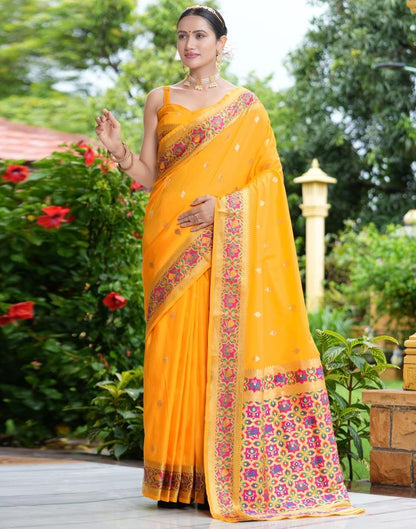 Turmeric Yellow Silk Weaving Banarasi Saree | Leemboodi