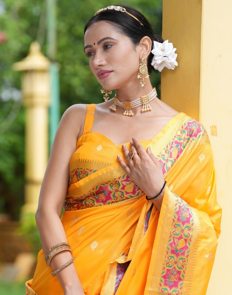 Turmeric Yellow Silk Weaving Banarasi Saree | Leemboodi