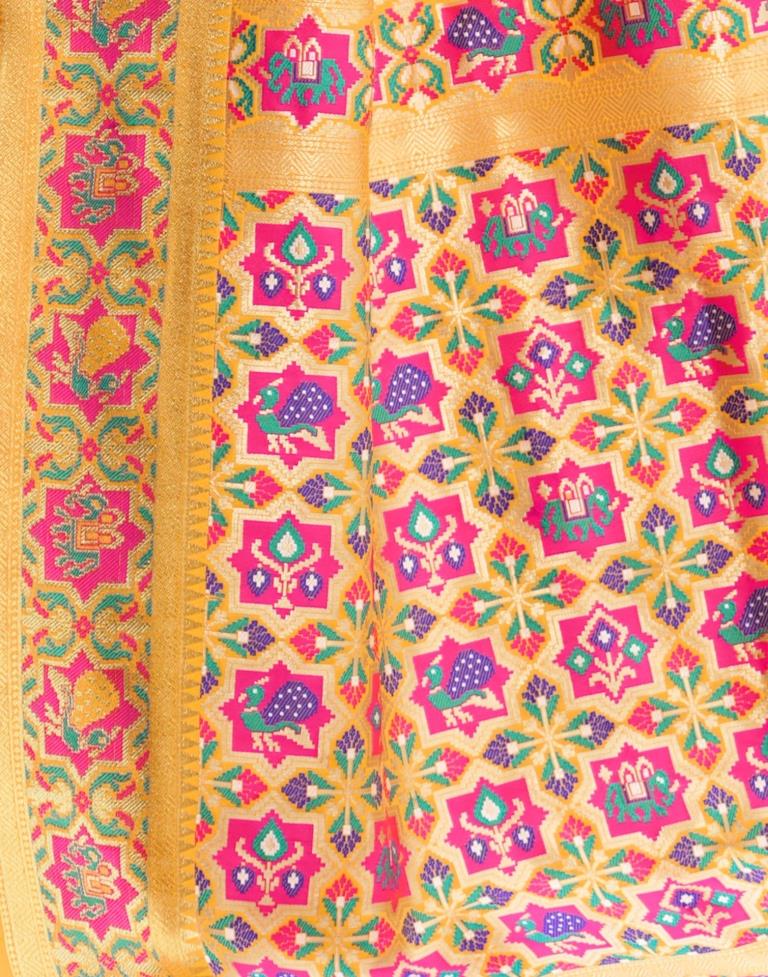 Turmeric Yellow Silk Weaving Banarasi Saree | Leemboodi