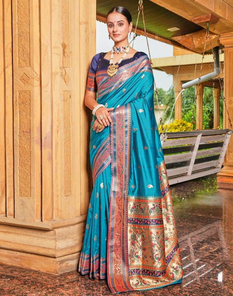 Blue Weaving Silk Paithani Saree