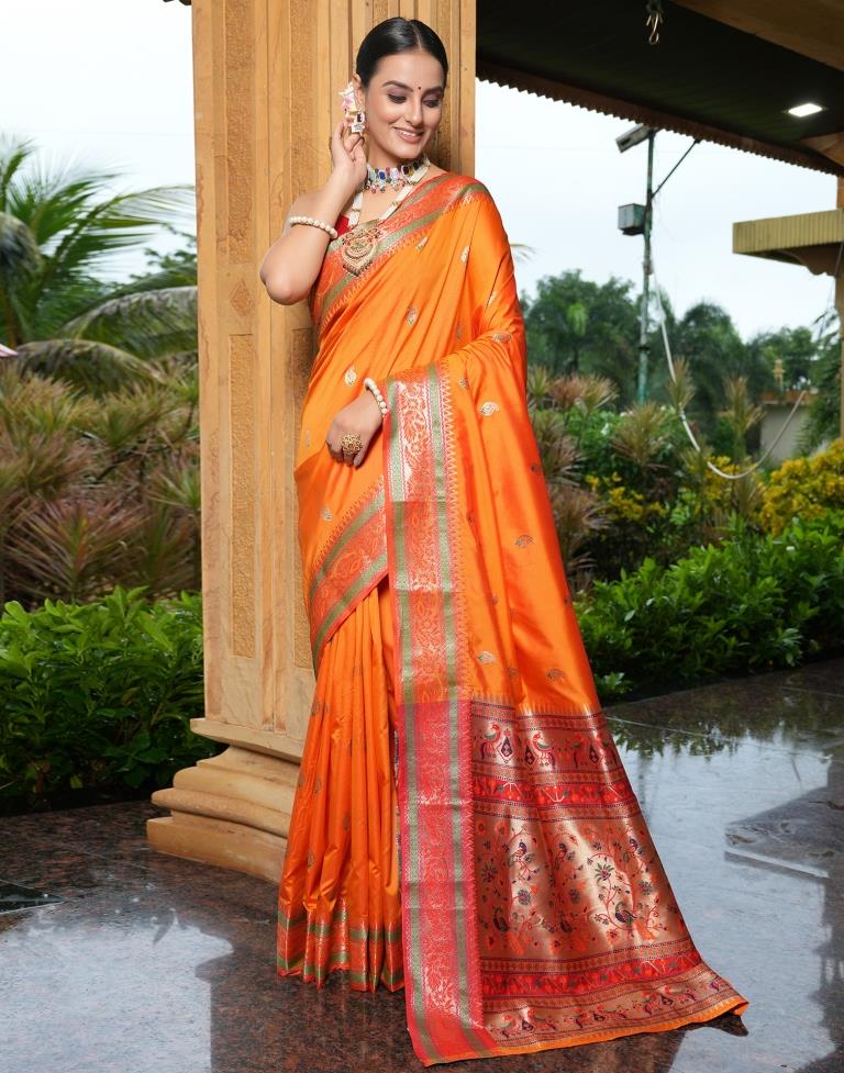 Orange Weaving Silk Paithani Saree