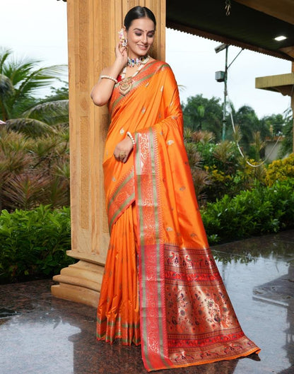 Orange Weaving Silk Paithani Saree