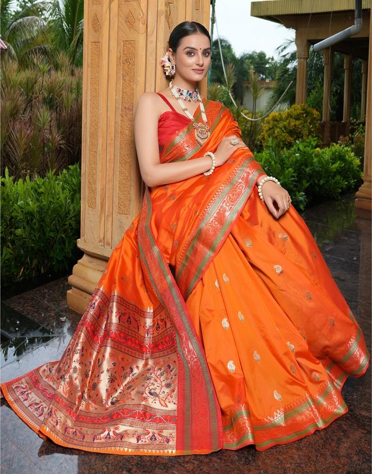 Orange Weaving Silk Paithani Saree
