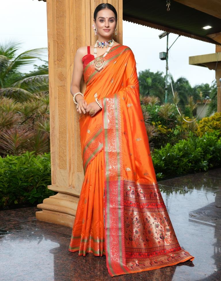 Orange Weaving Silk Paithani Saree