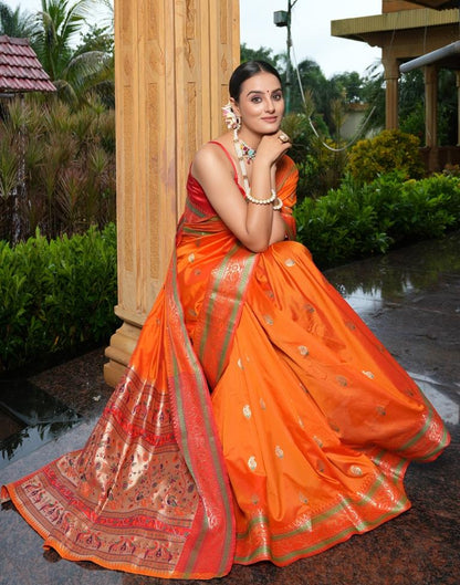Orange Weaving Silk Paithani Saree