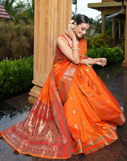 Orange Weaving Silk Paithani Saree