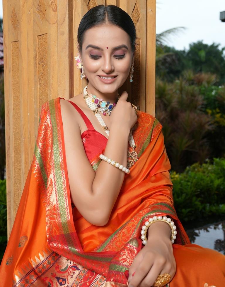 Orange Weaving Silk Paithani Saree