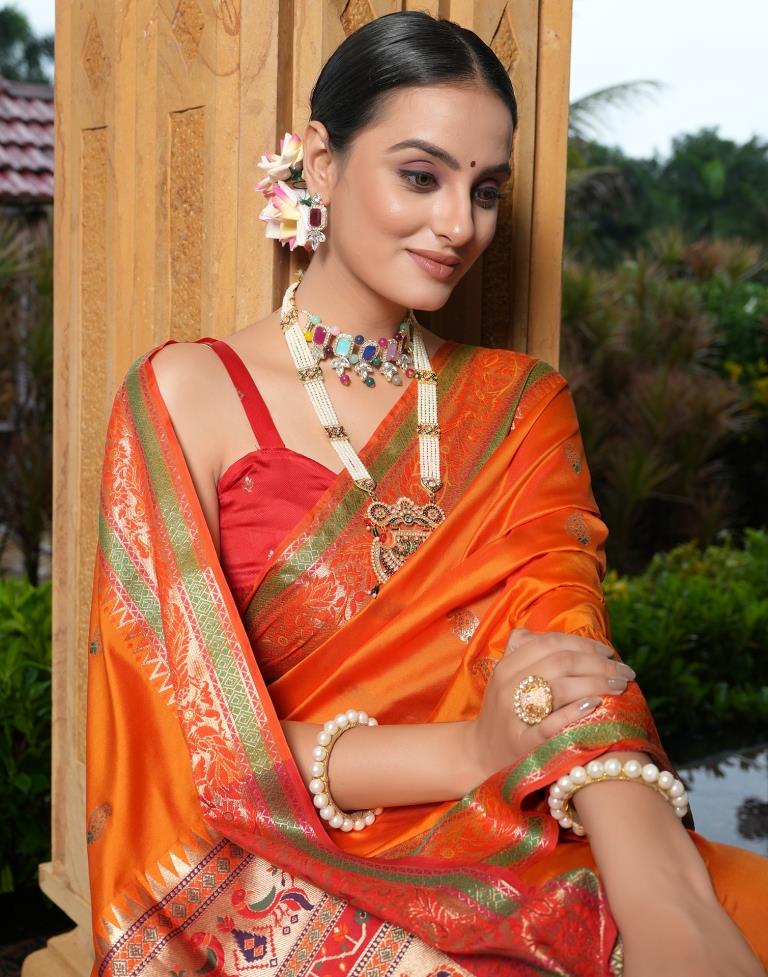 Orange Weaving Silk Paithani Saree