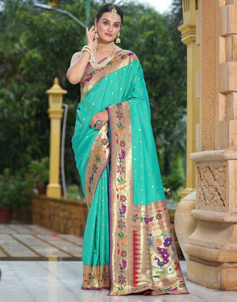 Turquoise Weaving Silk Paithani Saree