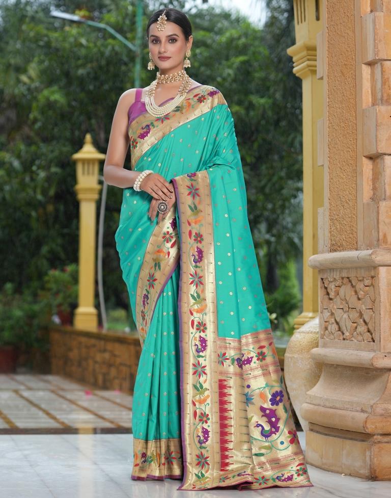 Turquoise Weaving Silk Paithani Saree