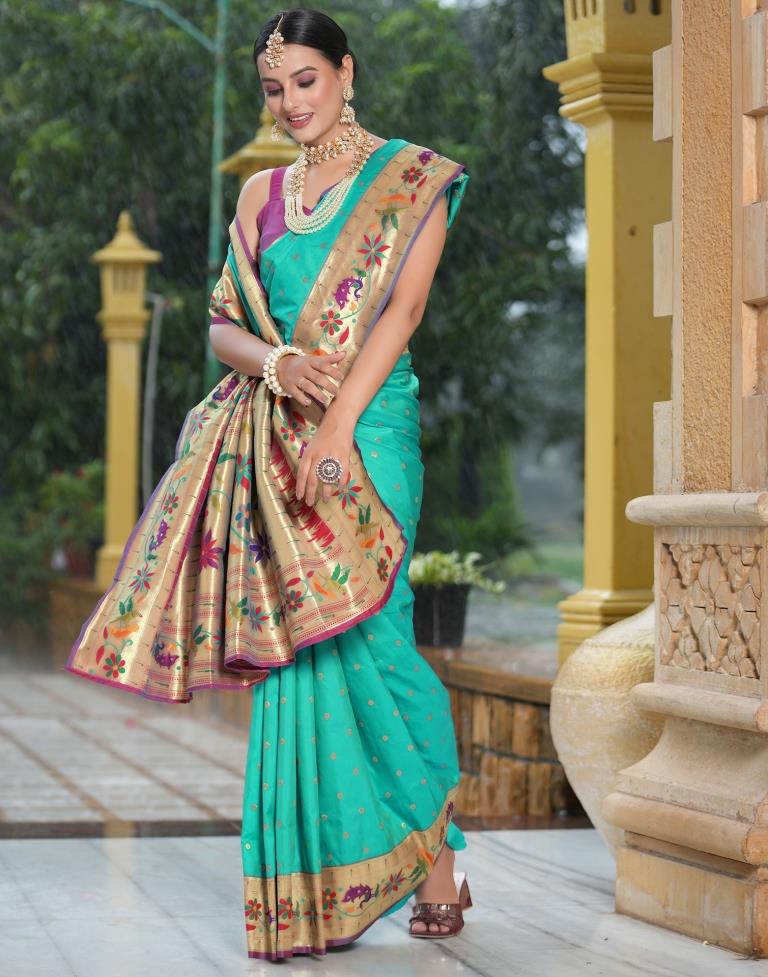 Turquoise Weaving Silk Paithani Saree