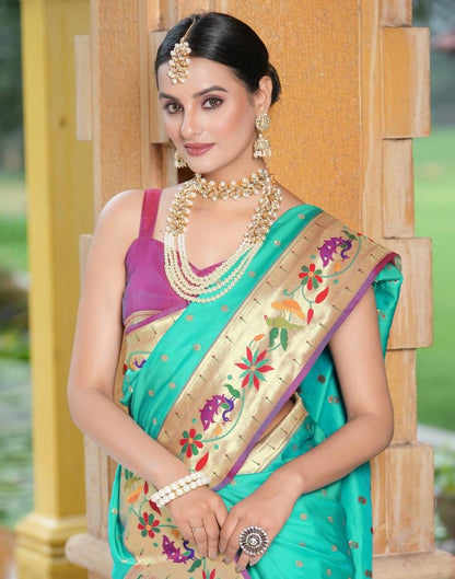 Turquoise Weaving Silk Paithani Saree