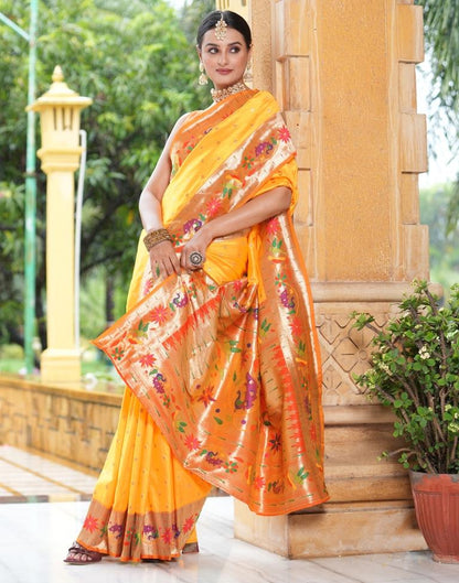 Turmeric Yellow Weaving Silk Paithani Saree