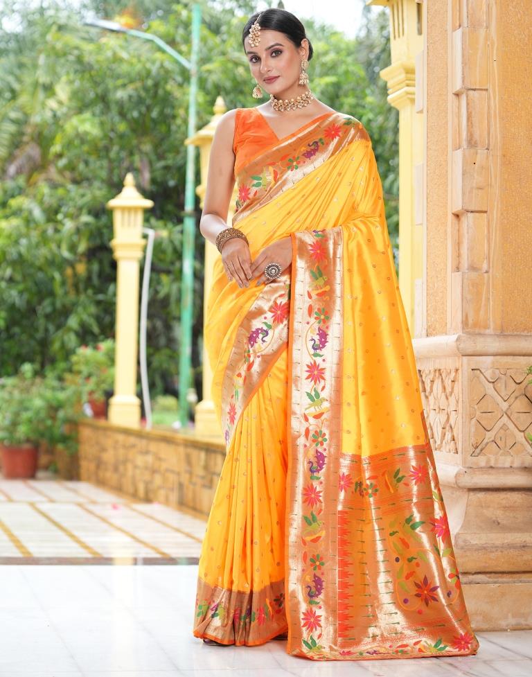 Turmeric Yellow Weaving Silk Paithani Saree
