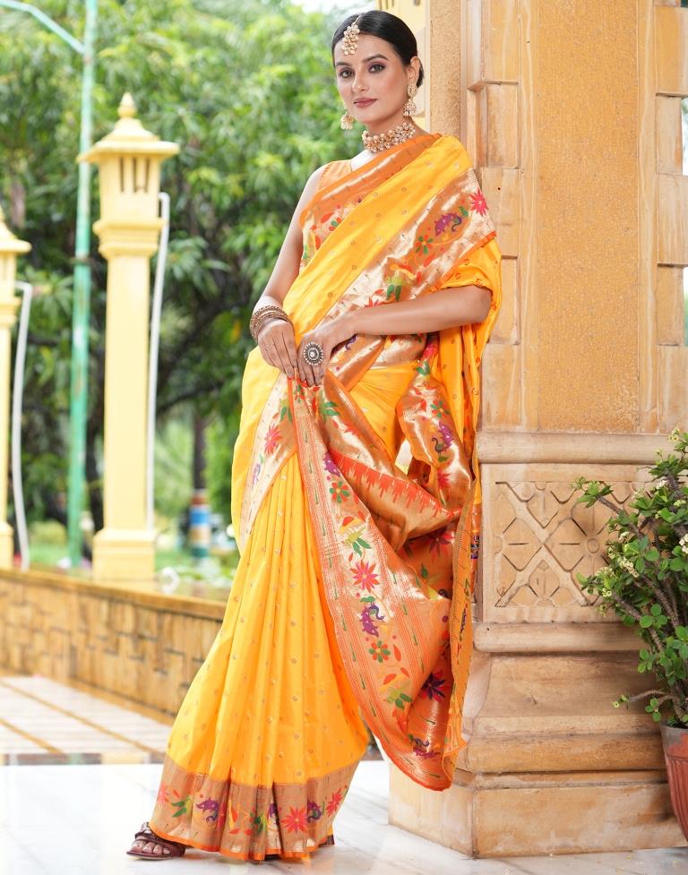 Turmeric Yellow Weaving Silk Paithani Saree