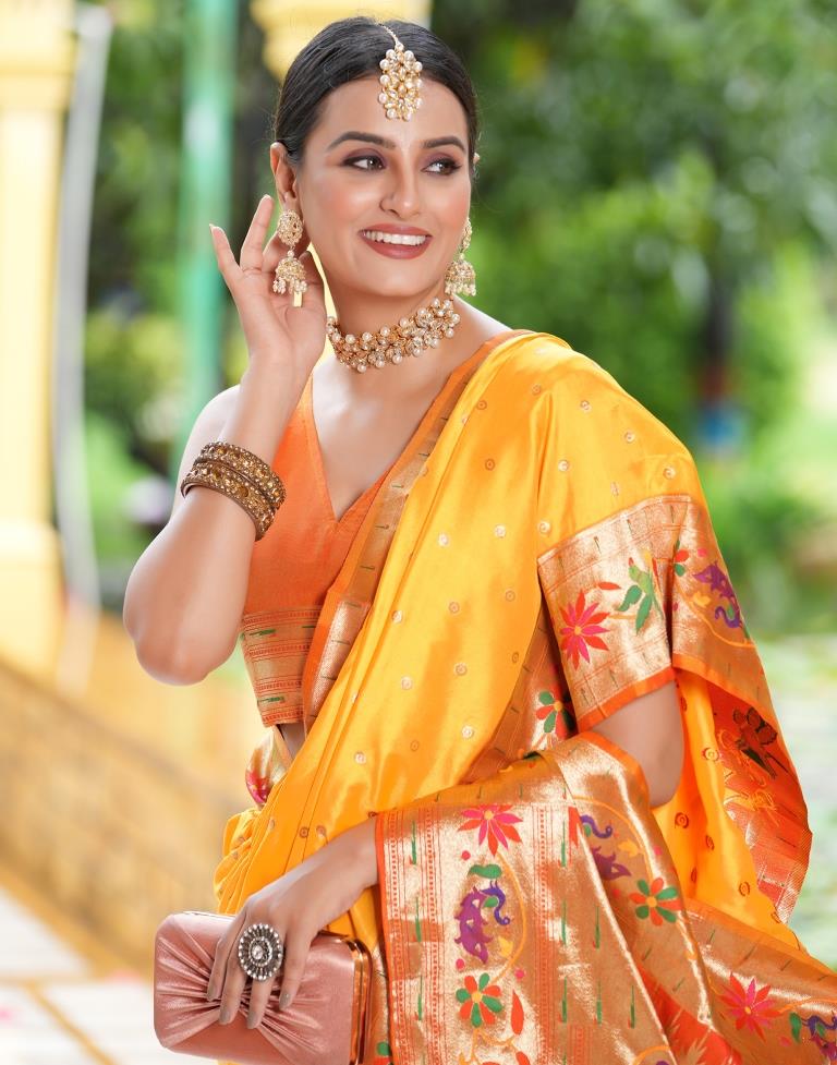 Turmeric Yellow Weaving Silk Paithani Saree