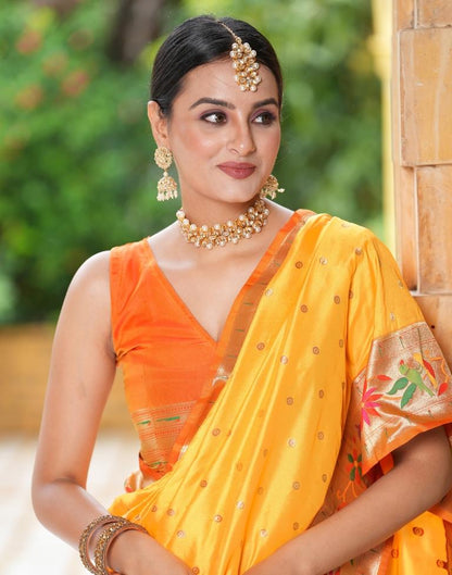 Turmeric Yellow Weaving Silk Paithani Saree