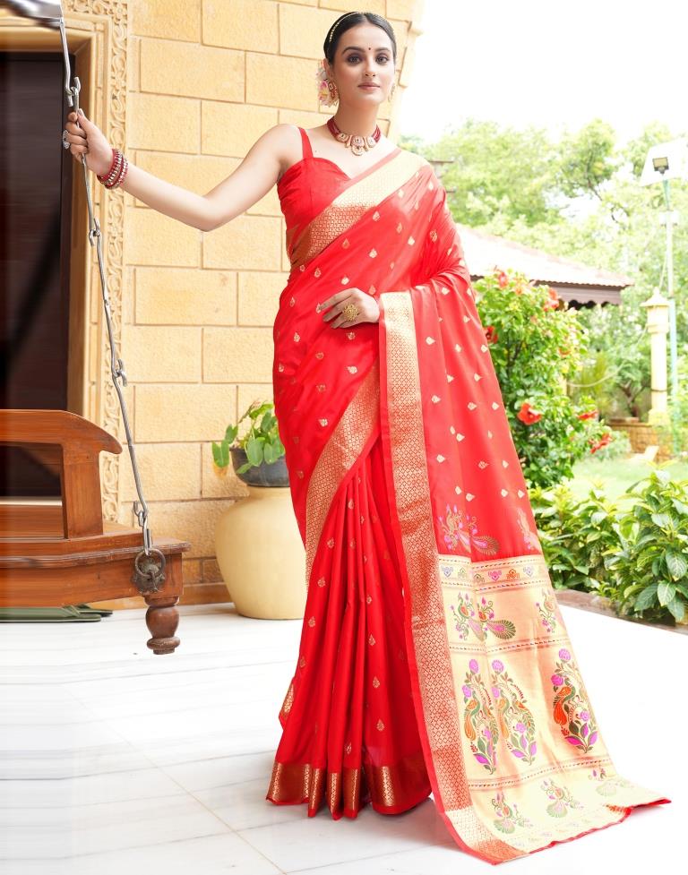 Red Weaving Silk Paithani Saree
