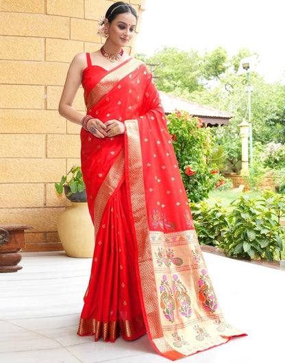 Red Weaving Silk Paithani Saree