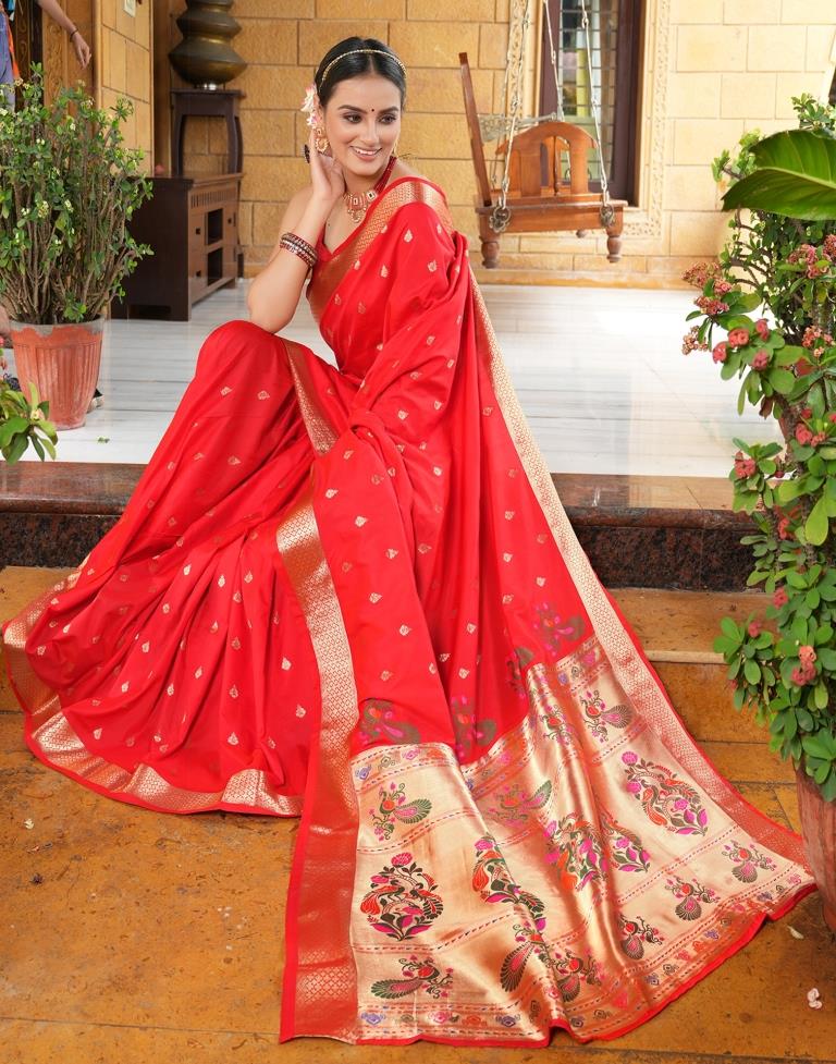 Red Weaving Silk Paithani Saree