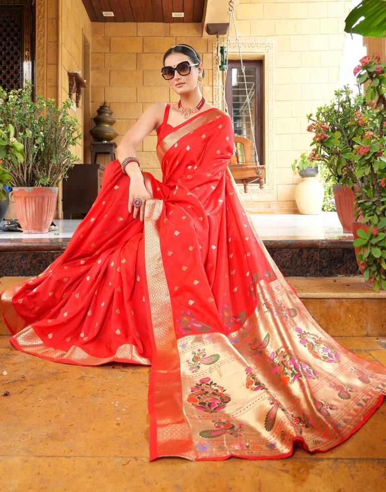 Red Weaving Silk Paithani Saree