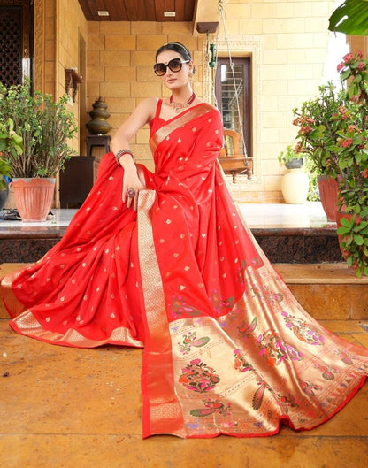 Red Weaving Silk Paithani Saree