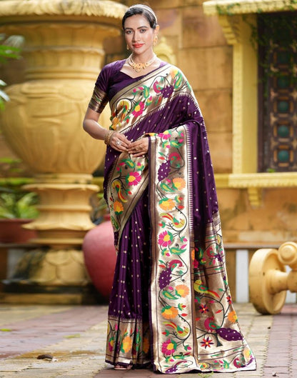 Wine Weaving Silk Paithani Saree