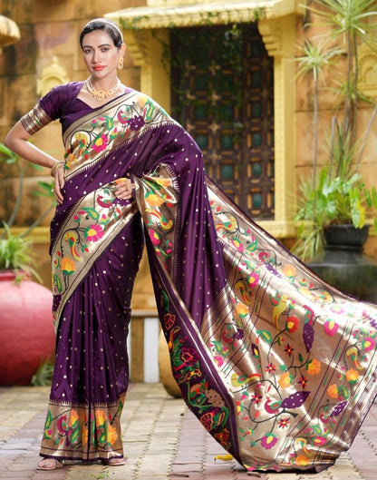 Wine Weaving Silk Paithani Saree