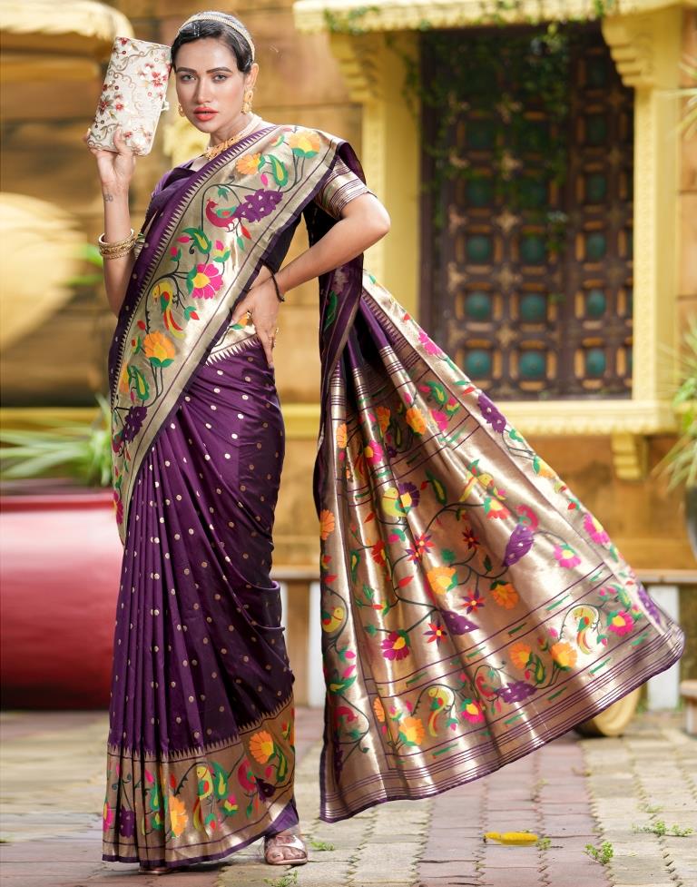 Wine Weaving Silk Paithani Saree