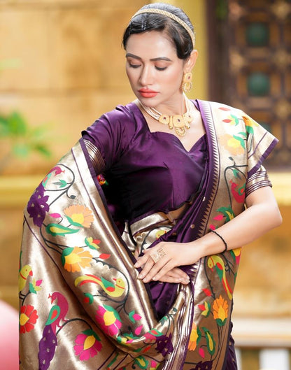 Wine Weaving Silk Paithani Saree