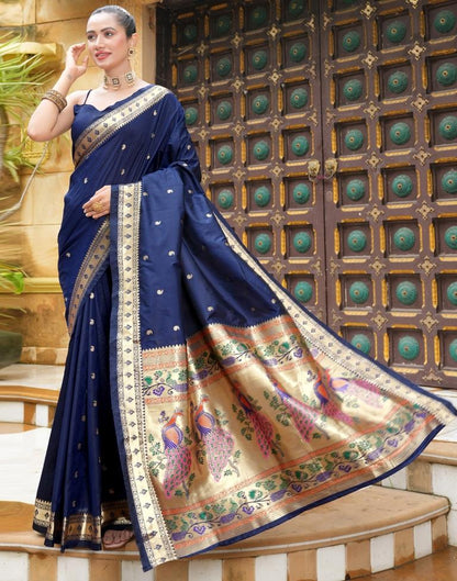 Navy Blue Weaving Silk Paithani Saree