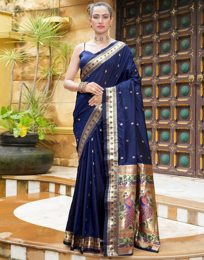 Navy Blue Weaving Silk Paithani Saree