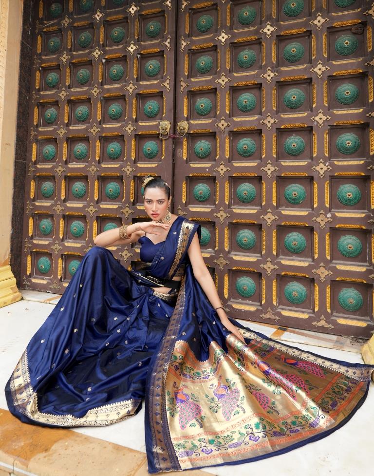 Navy Blue Weaving Silk Paithani Saree