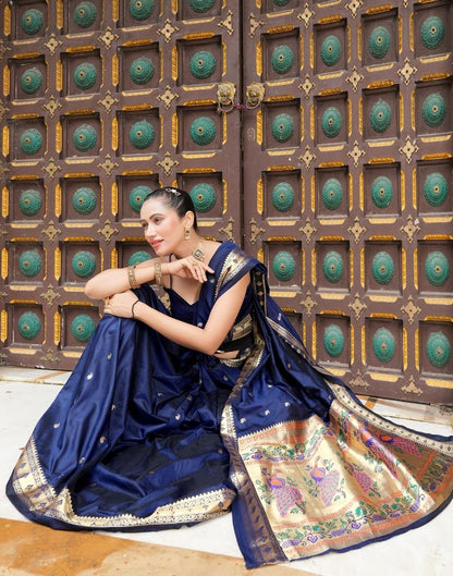 Navy Blue Weaving Silk Paithani Saree