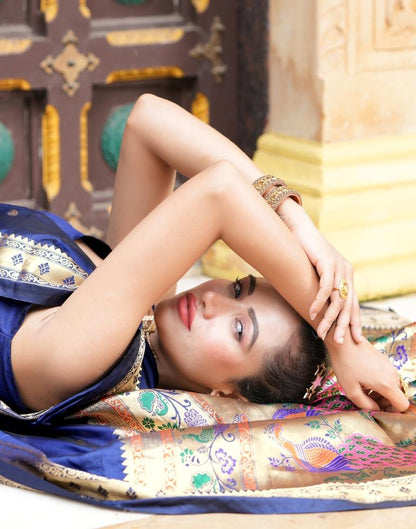 Navy Blue Weaving Silk Paithani Saree